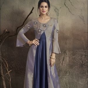 Grey Embroidered Silk Blend Stitched Salwar With Dupatta